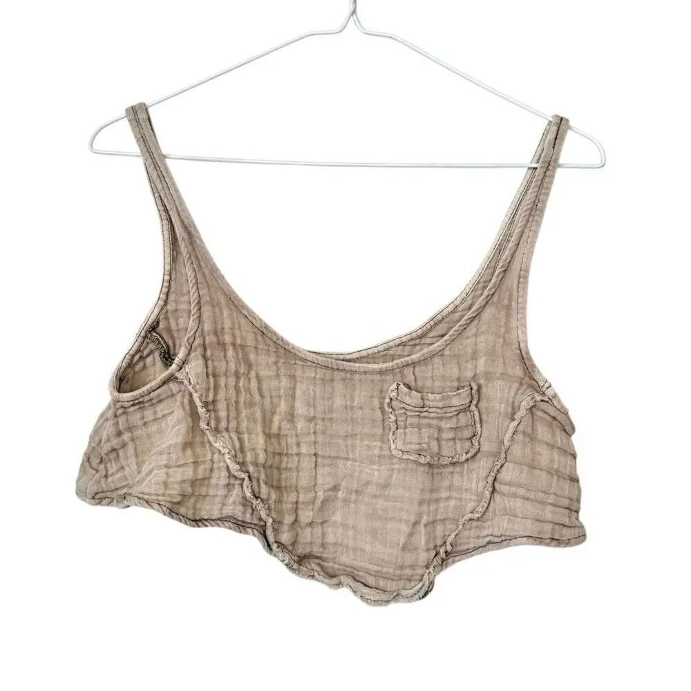 Out From Under Cabot Distressed 100% Cotton Cami Cropped Tank Top Beige Size XS